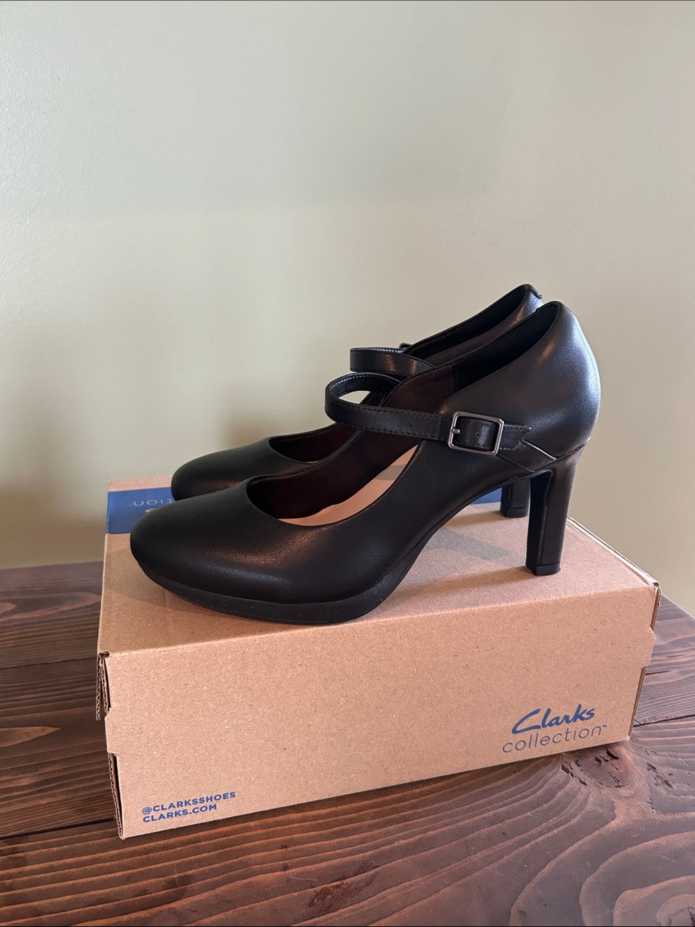 Clarks Black Mary Jane Heels with Strap